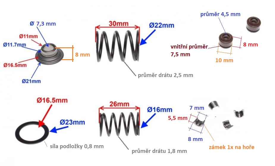 opravná sada ventilů hlavy YX140 -  140 cm³ CROSS ,PITBIKE,DIRTBIKE 4T