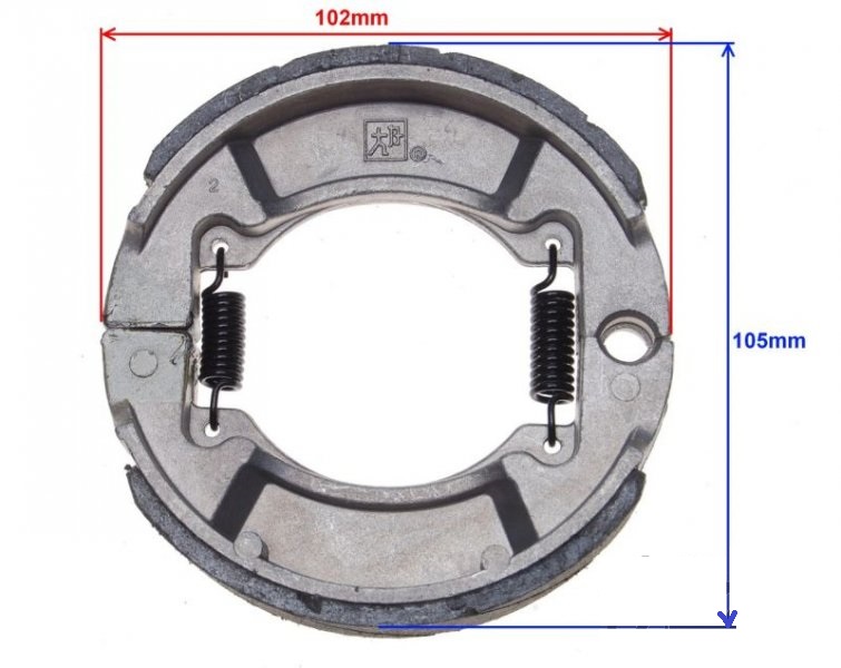 Brzdové čelisti zadní 110 x 25 mm - čínské 4T , 2T  skútry 50ccm s bubnem 110mm